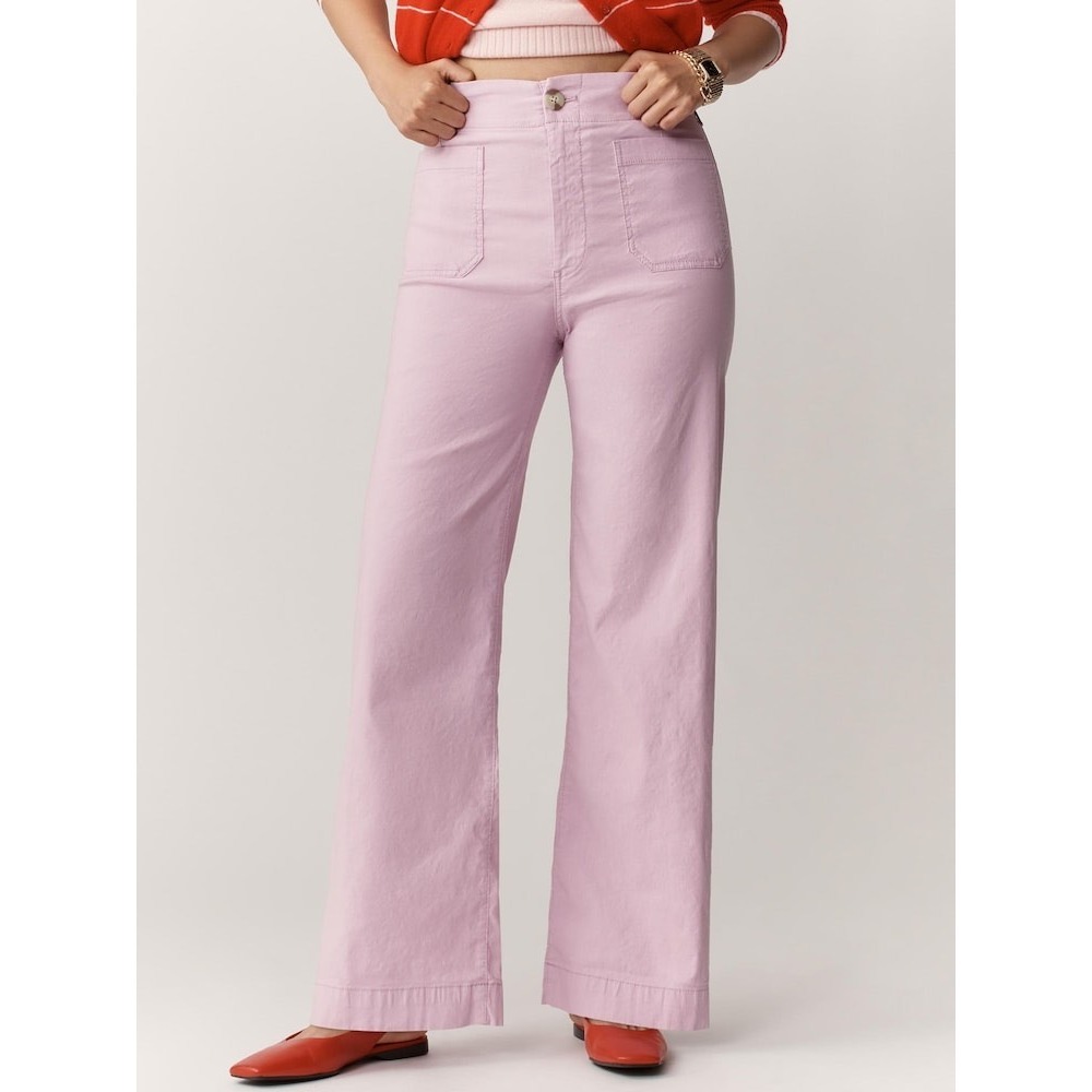 Anthropologie Maeve The Colette Pants Wide Leg Cropped Linen Lilac Pink - 27